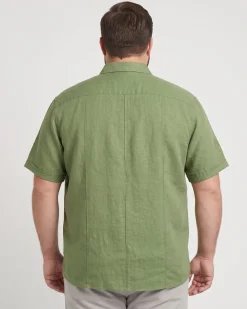 BLUE LEMON - Camicia over manica corta verde salvia in lino