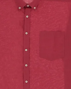BLUE LEMON - Camicia over manica corta corallo con collo coreano in lino