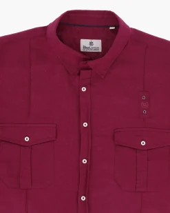 BLUE LEMON - Camicia over manica corta bordeaux in lino