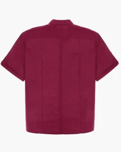 BLUE LEMON - Camicia over manica corta bordeaux in lino