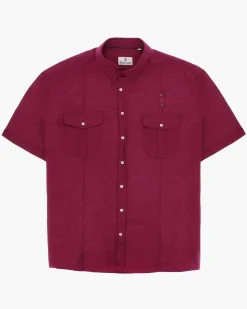 BLUE LEMON - Camicia over manica corta bordeaux in lino