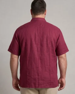 BLUE LEMON - Camicia over manica corta bordeaux in lino