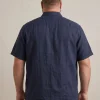 BLUE LEMON - Camicia over manica corta blu in lino