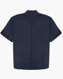 BLUE LEMON - Camicia over manica corta blu in lino
