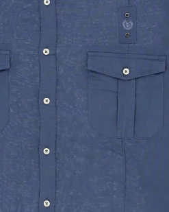 BLUE LEMON - Camicia over manica corta indaco in lino