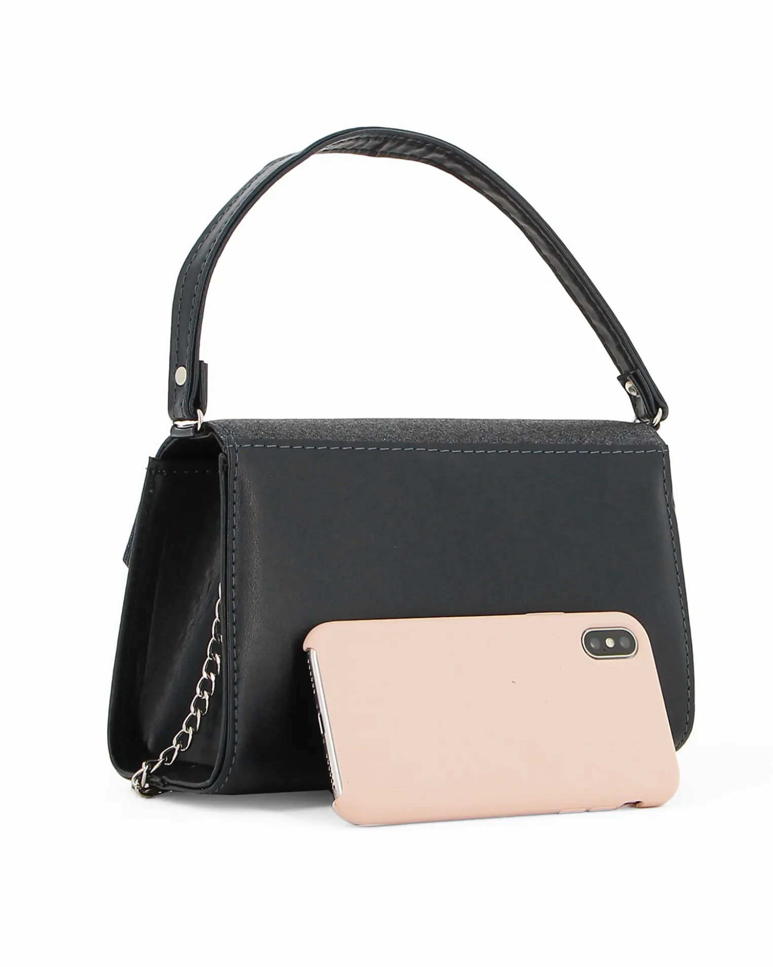 Borsa nera un manico con chiusura girello e patta glitter - MADE IN ITALY - ANNES NICOLE