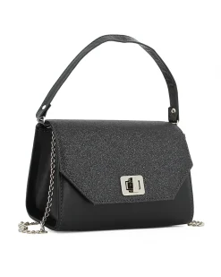 Borsa nera un manico con chiusura girello e patta glitter - MADE IN ITALY - ANNES NICOLE