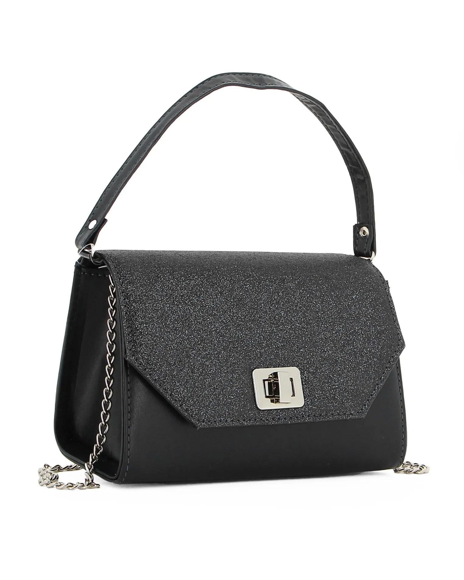 Borsa nera un manico con chiusura girello e patta glitter - MADE IN ITALY - ANNES NICOLE