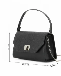 Borsa nera un manico con chiusura girello e patta glitter - MADE IN ITALY - ANNES NICOLE