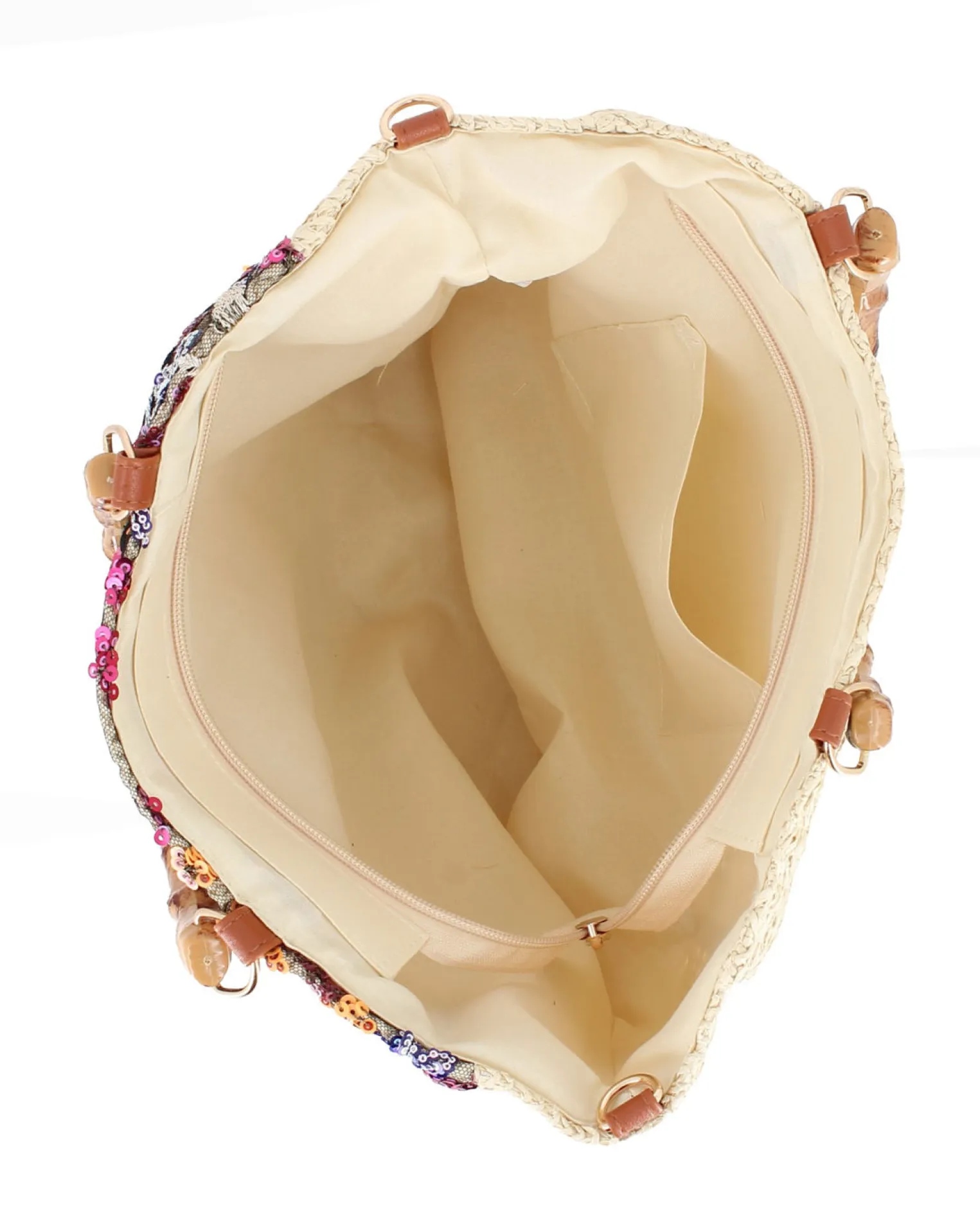 BORSA PAGLIA RICAMI FLOREALI MAN.BAMBOO