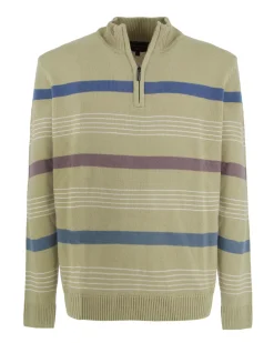 BREZZA DI MARE - MAGLIA MANICA LUNGA VERDE CHIARO MEZZA ZIP F12 A RIGHE
