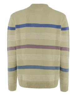 BREZZA DI MARE - MAGLIA MANICA LUNGA VERDE CHIARO MEZZA ZIP F12  A RIGHE