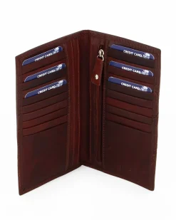 BROKERS - Portacarte marrone in VERA PELLE a libro