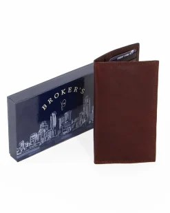 BROKERS - Portacarte marrone in VERA PELLE a libro