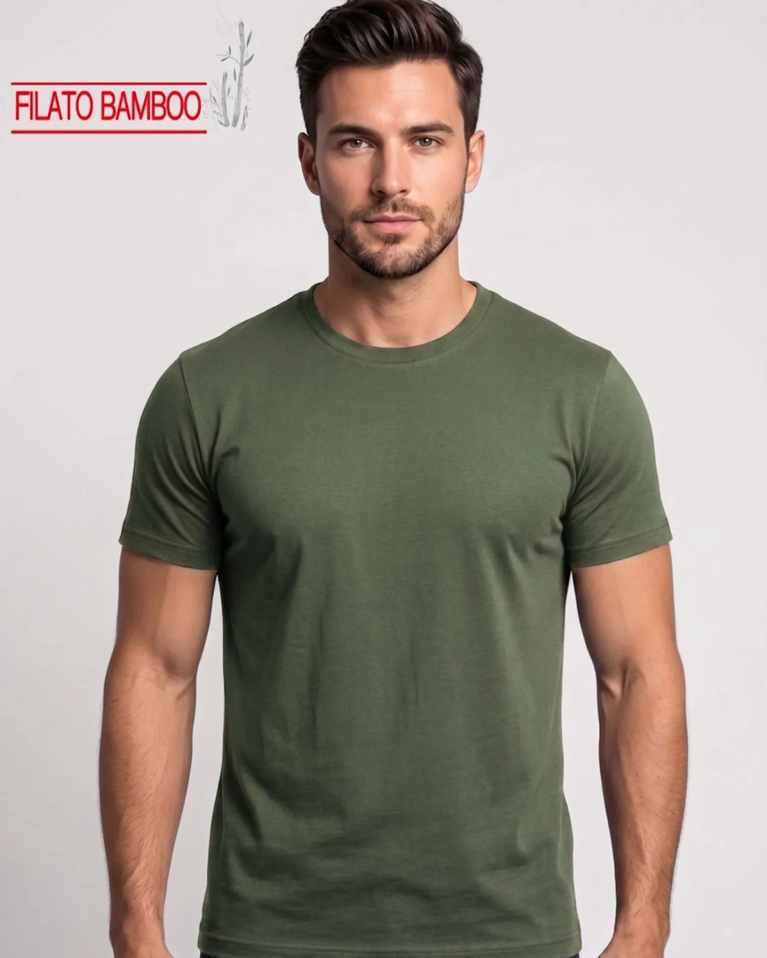 BROKER'S - Tshirt mezza manica con scollo a girocollo BAMBOO verde