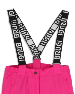 BRUGI - Pantalone da sci bambina fuchsia impermeabile traspirante antivento con bretelle regolabili