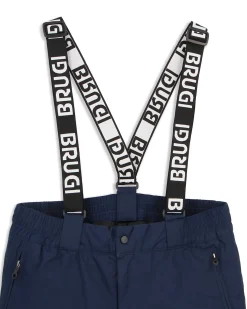 BRUGI - Pantalone da sci blu impermeabile traspirante idrorepellente antivento con bretelle regolabili bambino