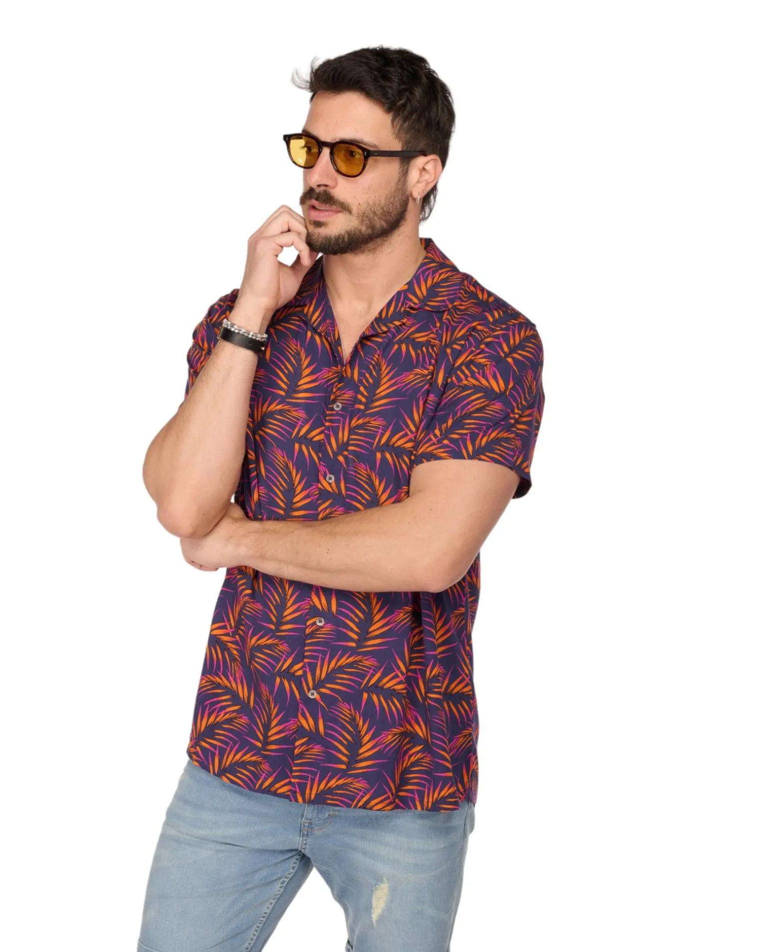 CAMICIA MEZZA MANICA FANTASIA COLLO SCIA