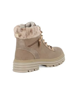 CANGURO - Scarponcino beige con lacci, pelliccetta e finta zip