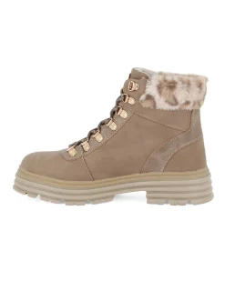 CANGURO - Scarponcino beige con lacci, pelliccetta e finta zip