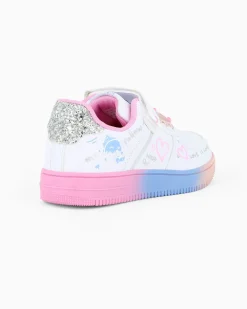 CANGURO - Sneakers bianca con fondo multicolor e strappo, numerata 31/36