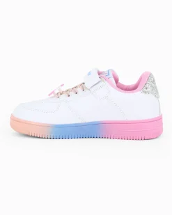 CANGURO - Sneakers bianca con fondo multicolor e strappo, numerata 31/36