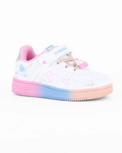 CANGURO - Sneakers bianca da bimba con fondo multicolor e strappo, numerata 24/30