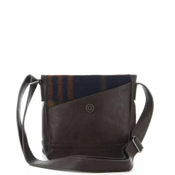 CARRERA - Borsello marrone con patta ed inserto scozzese interno