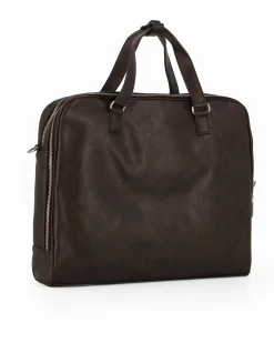 CARRERA - Cartella marrone da ufficio con due scomparti principali e tasca interna porta pc/tablet, tracolla removibile