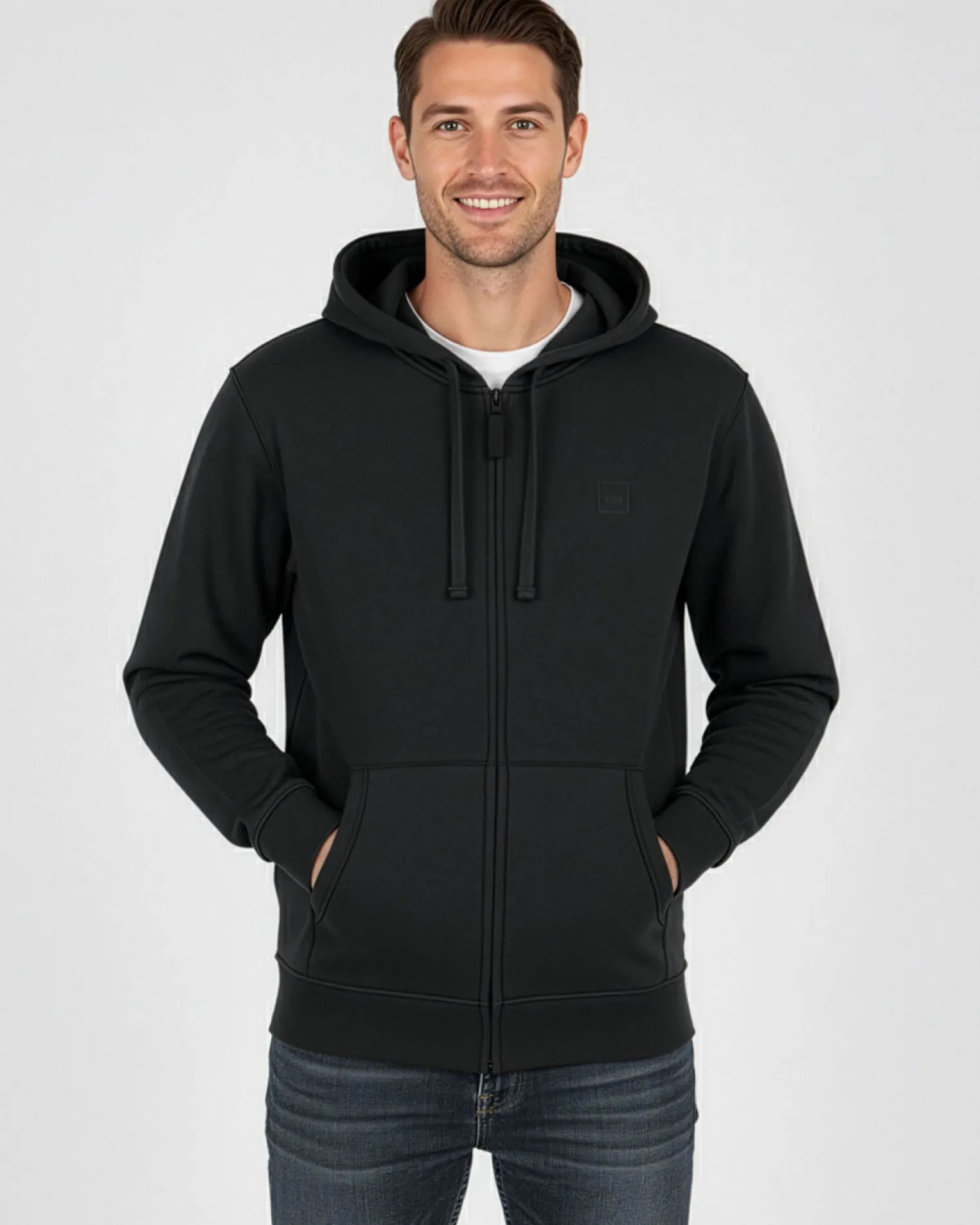 CARRERA - FELPA CON ZIP INTERA E CAPPUCCIO NERA DA UOMO