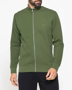 CARRERA - FELPA FULL ZIP VERDE MILITARE IN PIQUET DA UOMO