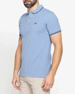 CARRERA - Polo manica corta basic in piquet di cotone celeste con bordino a contrasto