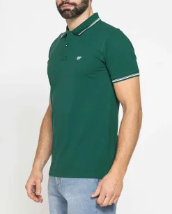 CARRERA - Polo manica corta basic in piquet di cotone verde bottiglia con bordino a contrasto