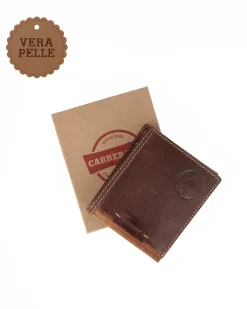CARRERA - Portafoglio marrone con logo da uomo in VERA PELLE