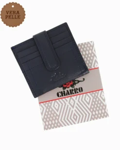 CHARRO - Portacarte blu in VERA PELLE da uomo con pattina