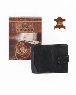 CHARRO - Portafoglio blu da uomo con ribaltina, in VERA PELLE