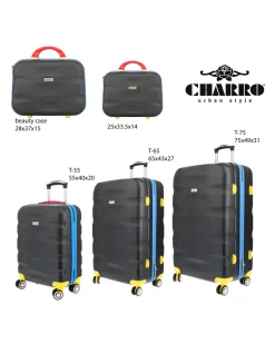 CHARRO - TROLLEY NERO 4 RUOTE IN ABS CON DETTAGLI COLORATI