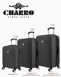 CHARRO - TROLLEY NERO 4 RUOTE IN ABS