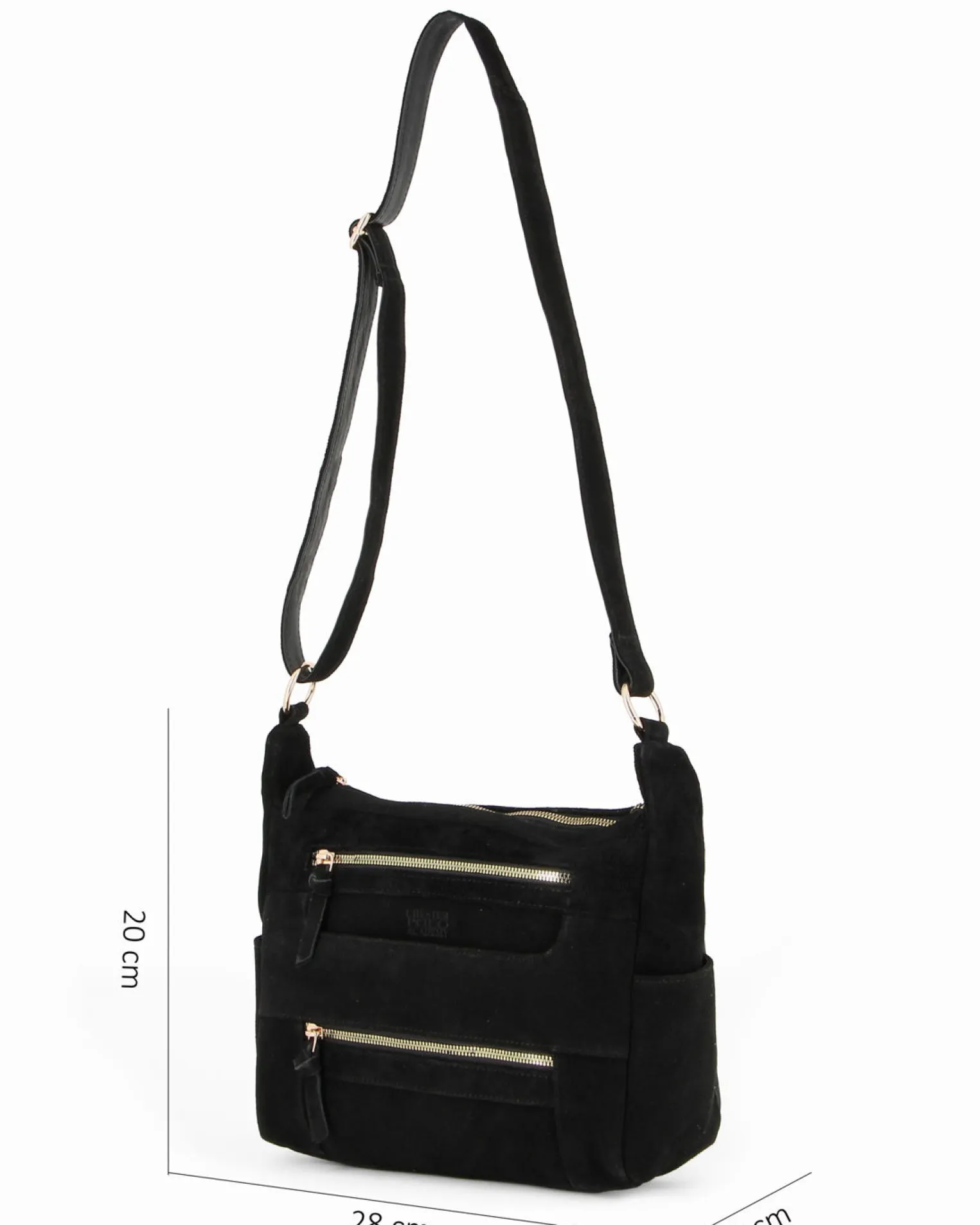 CHESTER POLO ACADEMY - Tracolla nera scamosciata in VERA PELLE con tre tasche frontali