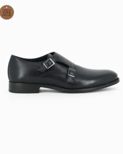 CLASS MAN - Scarpa blu in VERA PELLE con doppia fibbia