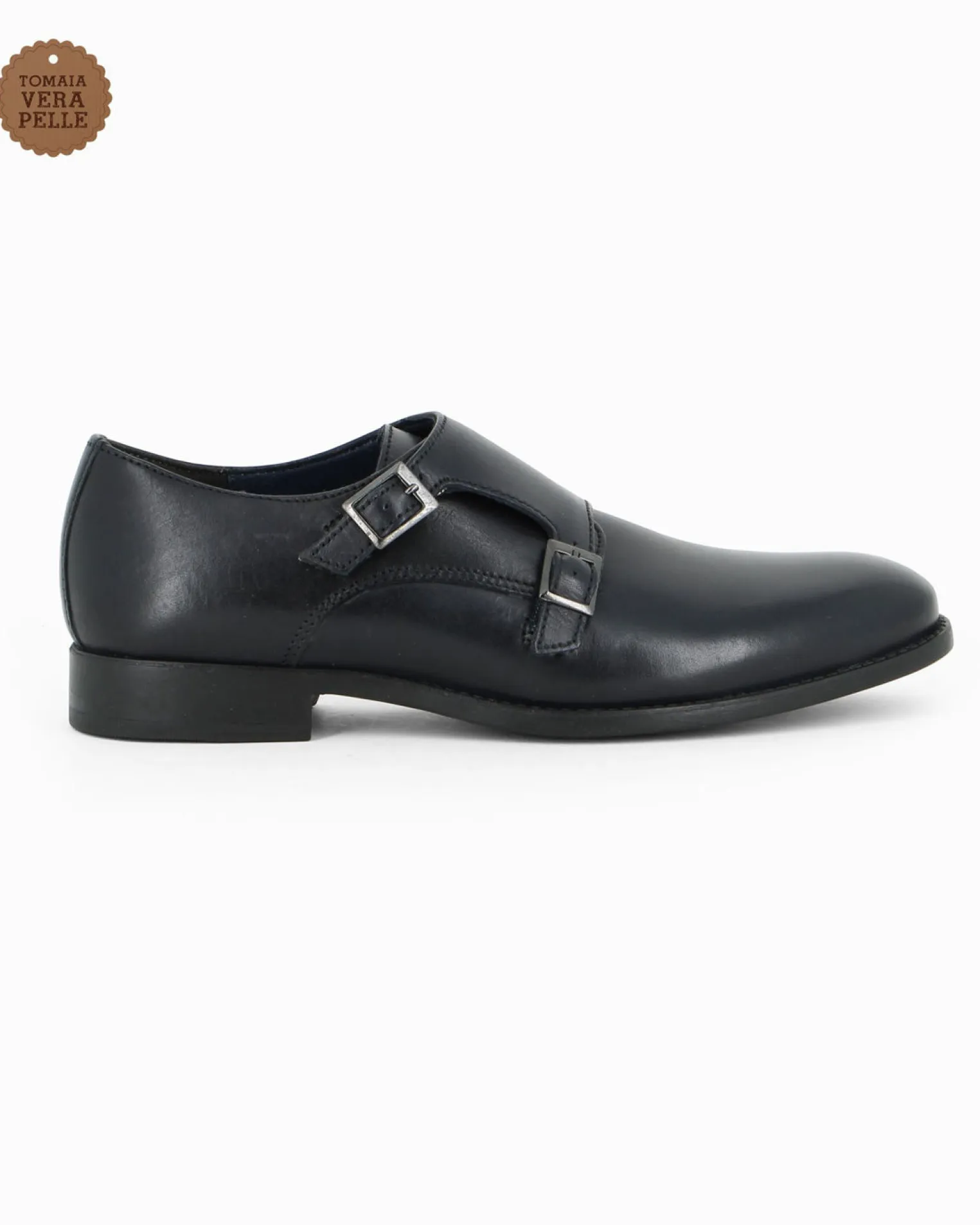 CLASS MAN - Scarpa blu in VERA PELLE con doppia fibbia