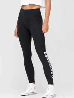 CONVERSE - Leggins nero con logo Converse laterale sulla gamba sinistra
