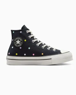 CONVERSE -  Sneaker platform in tela nera con pois colorati - CHUCK TAYLOR ALL STAR