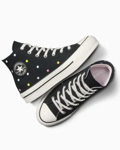 CONVERSE -  Sneaker platform in tela nera con pois colorati - CHUCK TAYLOR ALL STAR