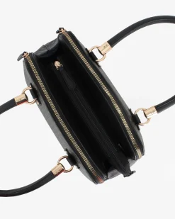 CORTINA POLO STYLE - Bauletto due manici nero/taupe loggato con tre scomparti principali, tracolla removibile