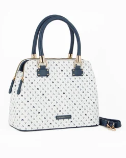 CORTINA POLO STYLE - Bauletto due manici bianco/blu loggato con tre scomparti principali, tracolla removibile