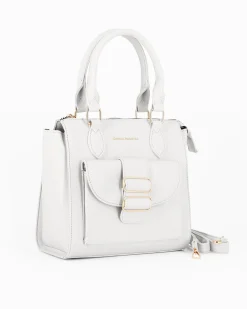 CORTINA POLO STYLE - Borsa due manici bianca con tasca frontale con doppia fibbia sulla patta, tracolla removibile