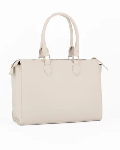 CORTINA POLO STYLE - Borsa due manici beige con tasca frontale con doppia fibbia sulla patta, tracolla removibile