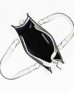 CORTINA POLO STYLE - Borsa due manici bianca con borchie, tracolla removibile