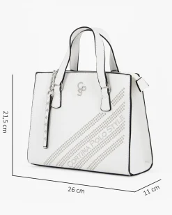 CORTINA POLO STYLE - Borsa due manici bianca con borchie, tracolla removibile
